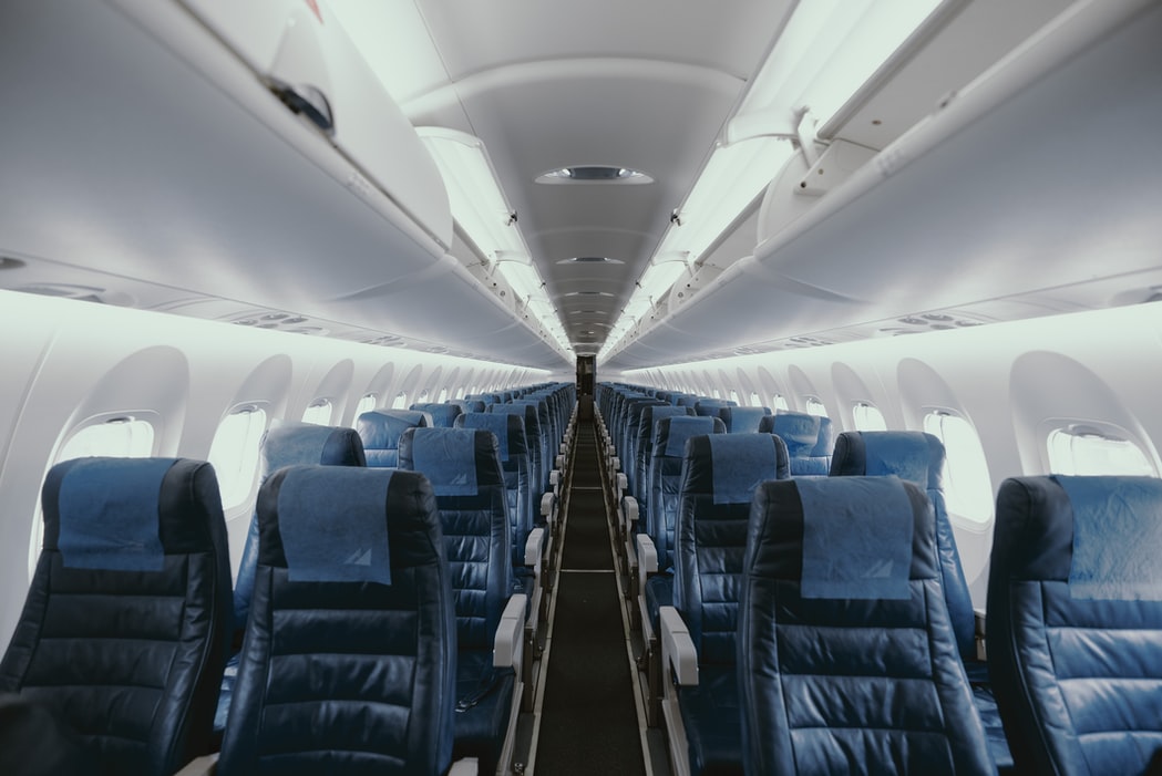 empty airplane, all seats are empty